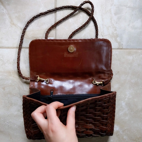 Vintage Made in Brazil Woven Leather Convertible Crossbody Purse Clutch - Picture 6 of 7